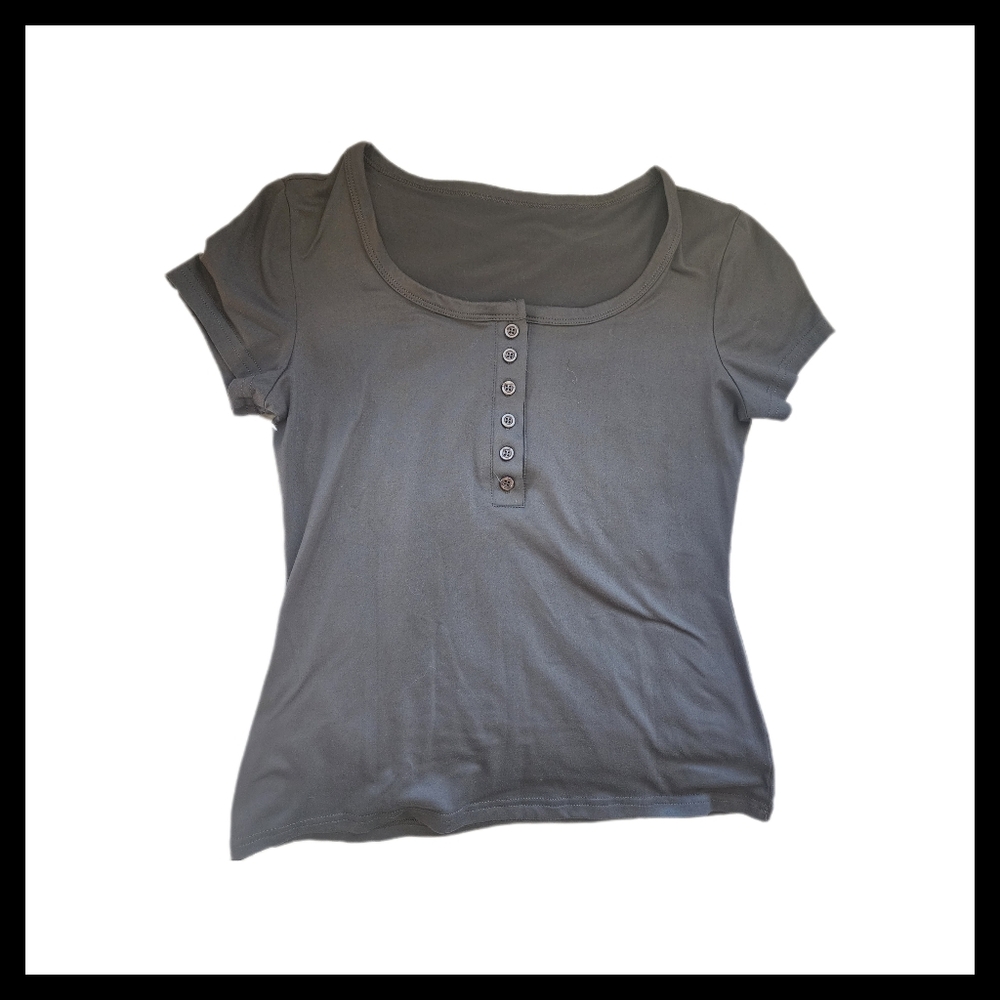 Gray Women's Button-Up Cropped Top